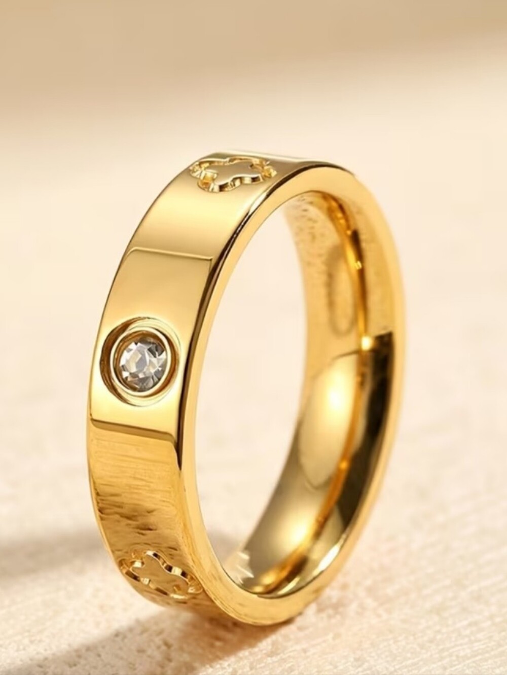 Golden Stainless Steel Women's Ring with Crystal Accents Size 10